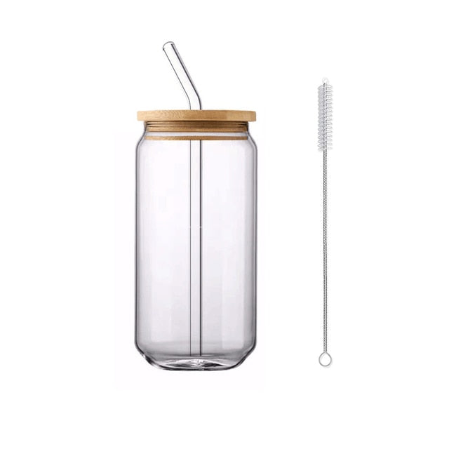 500ml Glass Cup With Lid and Straw